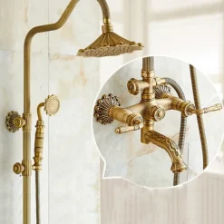 Shower Faucet,Rainfall Shower System Body Jet Massage Set - Handshower Included pullout Rainfall Shower Antique Vintage Style Antique Brass Mount Inside Brass Valve Bath Shower Mixer Taps