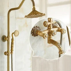 Shower Faucet,Rainfall Shower System Body Jet Massage Set - Handshower Included pullout Rainfall Shower Antique Vintage Style Antique Brass Mount Inside Brass Valve Bath Shower Mixer Taps