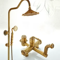 Shower Faucet,Rainfall Shower System Body Jet Massage Set - Handshower Included pullout Rainfall Shower Antique Vintage Style Antique Brass Mount Inside Brass Valve Bath Shower Mixer Taps