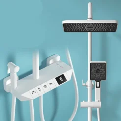 Shower Faucet,Rainfall Shower Set Piano Digital Intelligent Brass Bathroom Faucets Hot Cold Waterfall Tap Rainfall Gray/White/Black Shower System