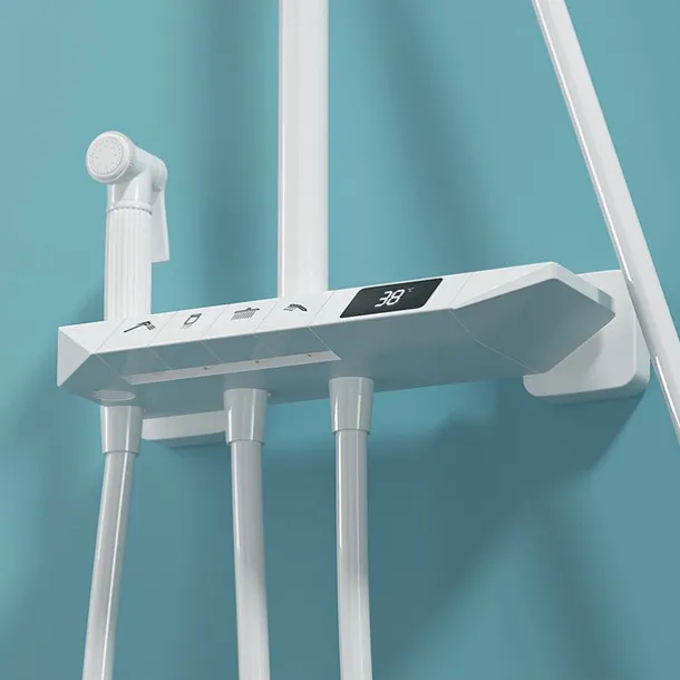 Shower Faucet,Rainfall Shower Set Piano Digital Intelligent Brass Bathroom Faucets Hot Cold Waterfall Tap Rainfall Gray/White/Black Shower System