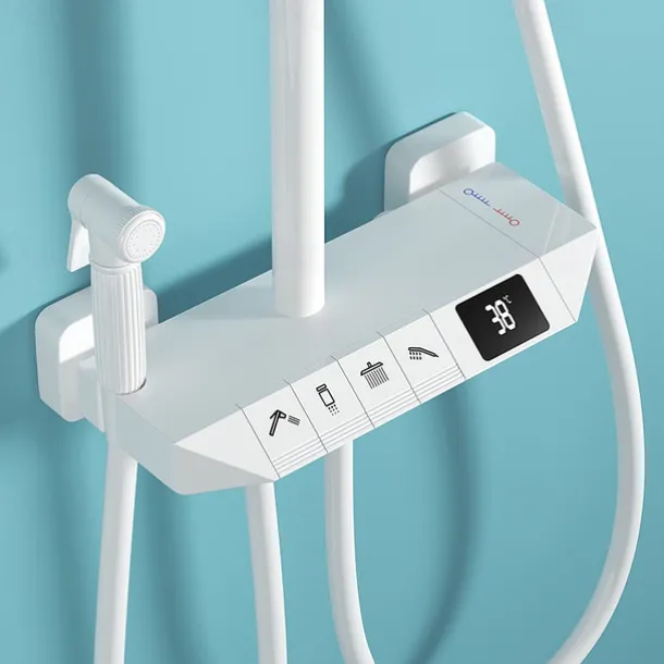 Shower Faucet,Rainfall Shower Set Piano Digital Intelligent Brass Bathroom Faucets Hot Cold Waterfall Tap Rainfall Gray/White/Black Shower System