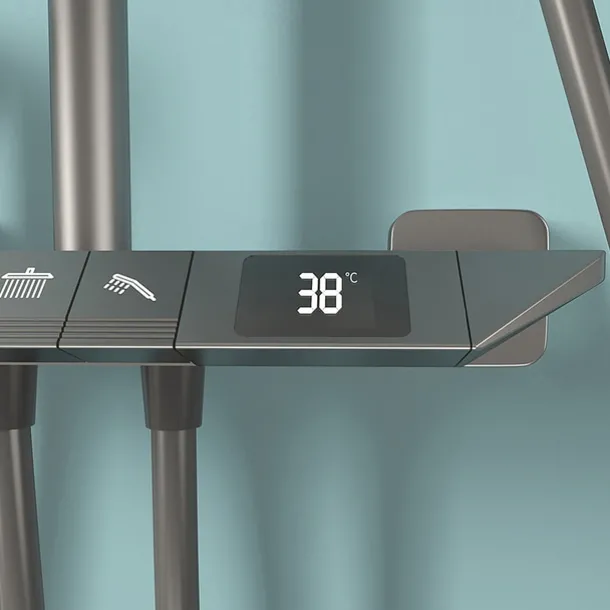 Shower Faucet,Rainfall Shower Set Piano Digital Intelligent Brass Bathroom Faucets Hot Cold Waterfall Tap Rainfall Gray/White/Black Shower System