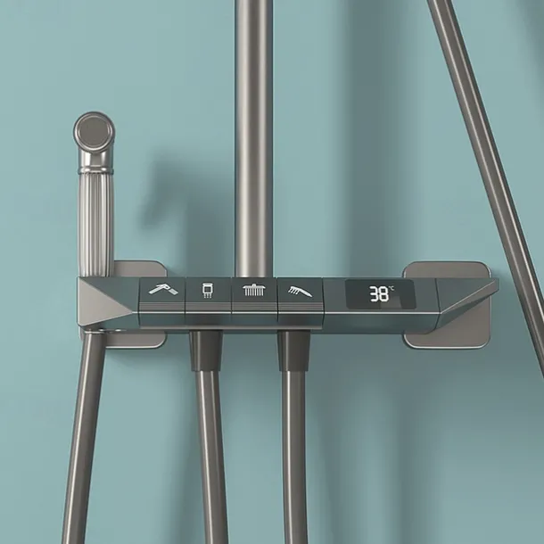 Shower Faucet,Rainfall Shower Set Piano Digital Intelligent Brass Bathroom Faucets Hot Cold Waterfall Tap Rainfall Gray/White/Black Shower System