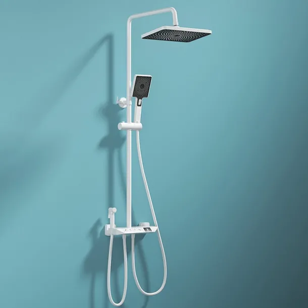 Shower Faucet,Rainfall Shower Set Piano Digital Intelligent Brass Bathroom Faucets Hot Cold Waterfall Tap Rainfall Gray/White/Black Shower System