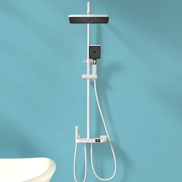 Shower Faucet,Rainfall Shower Set Piano Digital Intelligent Brass Bathroom Faucets Hot Cold Waterfall Tap Rainfall Gray/White/Black Shower System