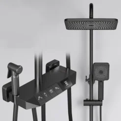 Shower Faucet,Rainfall Shower Set Piano Digital Intelligent Brass Bathroom Faucets Hot Cold Waterfall Tap Rainfall Gray/White/Black Shower System