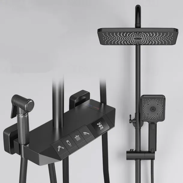 Shower Faucet,Rainfall Shower Set Piano Digital Intelligent Brass Bathroom Faucets Hot Cold Waterfall Tap Rainfall Gray/White/Black Shower System