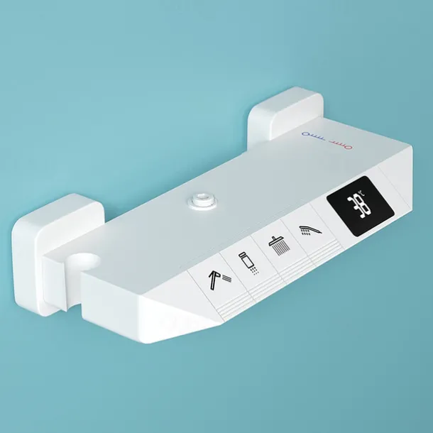 Shower Faucet,Rainfall Shower Set Piano Digital Intelligent Brass Bathroom Faucets Hot Cold Waterfall Tap Rainfall Gray/White/Black Shower System