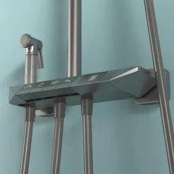 Shower Faucet,Rainfall Shower Set Piano Digital Intelligent Brass Bathroom Faucets Hot Cold Waterfall Tap Rainfall Gray/White/Black Shower System