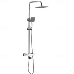 Shower Faucet,Rainfall Shower Head System / Thermostatic Mixer valve Set - Handshower Included pullout Rainfall Shower Contemporary Electroplated Mount Outside Ceramic Valve Bath Shower Mixer Taps