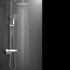 Shower Faucet,Rainfall Shower Head System / Thermostatic Mixer valve Set - Handshower Included pullout Rainfall Shower Contemporary Electroplated Mount Outside Ceramic Valve Bath Shower Mixer Taps