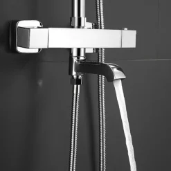 Shower Faucet,Rainfall Shower Head System / Thermostatic Mixer valve Set - Handshower Included pullout Rainfall Shower Contemporary Electroplated Mount Outside Ceramic Valve Bath Shower Mixer Taps