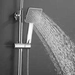 Shower Faucet,Rainfall Shower Head System / Thermostatic Mixer valve Set - Handshower Included pullout Rainfall Shower Contemporary Electroplated Mount Outside Ceramic Valve Bath Shower Mixer Taps