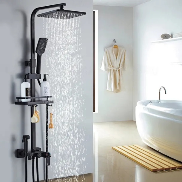 Shower Faucet,Rainfall Shower Head System Mixer valve Set - Handshower Included pullout Rainfall Shower Contemporary Antique Painted Finishes Mount Inside Ceramic Valve Bath Shower