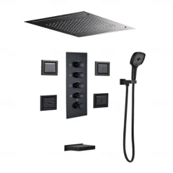 Shower Faucet,Rainfall Shower Head System / Thermostatic Mixer valve Set - Rainfall Shower Contemporary Painted Finishes Mount Inside Brass Valve Bath Shower Mixer Taps