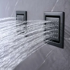 Shower Faucet,Rainfall Shower Head System / Thermostatic Mixer valve Set - Rainfall Shower Contemporary Painted Finishes Mount Inside Brass Valve Bath Shower Mixer Taps