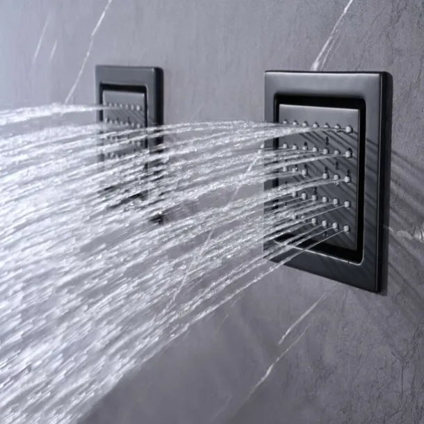 Shower Faucet,Rainfall Shower Head System / Thermostatic Mixer valve Set - Rainfall Shower Contemporary Painted Finishes Mount Inside Brass Valve Bath Shower Mixer Taps