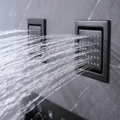 Shower Faucet,Rainfall Shower System 5-Function Thermostatic Mixer valve Body Jet Massage Set Rainfall Shower Multi Spray Shower Waterfall Contemporary Painted Finishes Mount Inside Brass Valve