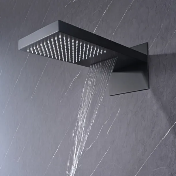 Shower Faucet,Rainfall Shower System 5-Function Thermostatic Mixer valve Body Jet Massage Set Rainfall Shower Multi Spray Shower Waterfall Contemporary Painted Finishes Mount Inside Brass Valve