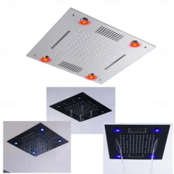 Shower Faucet,Rainfall Shower Head LED Waterfall Rain Contemporary Chrome/Painted Finishes Ceiling Mounted Bath Showerhead for Shower Room Bluetooth Remote Control Bathroom Plumbing Accessories