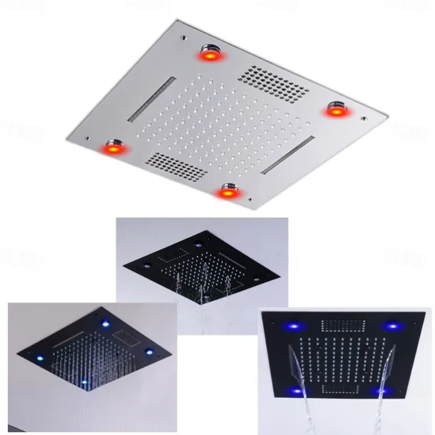 Shower Faucet,Rainfall Shower Head LED Waterfall Rain Contemporary Chrome/Painted Finishes Ceiling Mounted Bath Showerhead for Shower Room Bluetooth Remote Control Bathroom Plumbing Accessories