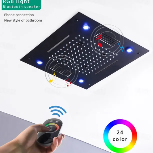 Shower Faucet,Rainfall Shower Head LED Waterfall Rain Contemporary Chrome/Painted Finishes Ceiling Mounted Bath Showerhead for Shower Room Bluetooth Remote Control Bathroom Plumbing Accessories