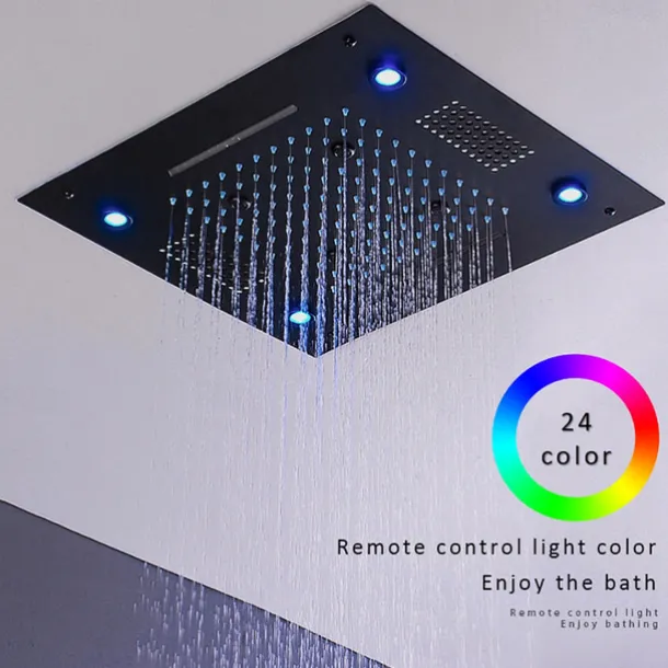 Shower Faucet,Rainfall Shower Head LED Waterfall Rain Contemporary Chrome/Painted Finishes Ceiling Mounted Bath Showerhead for Shower Room Bluetooth Remote Control Bathroom Plumbing Accessories