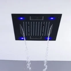 Shower Faucet,Rainfall Shower Head LED Waterfall Rain Contemporary Chrome/Painted Finishes Ceiling Mounted Bath Showerhead for Shower Room Bluetooth Remote Control Bathroom Plumbing Accessories