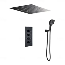 Shower Faucet,Rainfall Shower Head System / Thermostatic Mixer valve Set - Rainfall Shower Contemporary Painted Finishes Mount Inside Brass Valve Bath Shower Mixer Taps