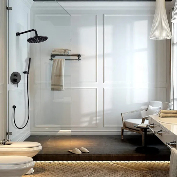 Shower Faucet,Shower Faucet Set Rainfall Shower Contemporary Painted Finishes Mount Inside Ceramic Valve Bath Shower Mixer Taps