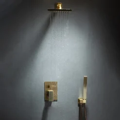 Shower Faucet,Shower Faucet Rainfall Shower Head System Set - Handshower Included Dual-Head Rainfall Shower Antique Vintage Style Electroplated Ceiling Mounted Ceramic Valve Bath Shower Mixer Taps