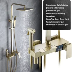 Shower Faucet,Shower System Rainfall Shower Head System Thermostatic Mixer valve Set - Handshower Included pullout Rainfall Shower Antique Country Nickel Brushed Mount Inside Ceramic Valve