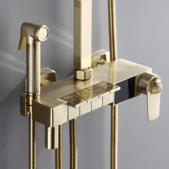 Shower Faucet,Shower System Rainfall Shower Head System Thermostatic Mixer valve Set - Handshower Included pullout Rainfall Shower Antique Country Nickel Brushed Mount Inside Ceramic Valve