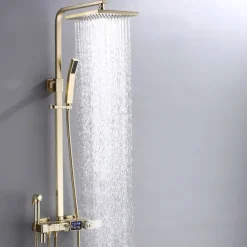 Shower Faucet,Shower System Rainfall Shower Head System Thermostatic Mixer valve Set - Handshower Included pullout Rainfall Shower Antique Country Nickel Brushed Mount Inside Ceramic Valve