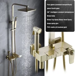 Shower Faucet,Shower System Rainfall Shower Head System Thermostatic Mixer valve Set - Handshower Included pullout Rainfall Shower Antique Country Nickel Brushed Mount Inside Ceramic Valve
