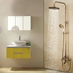 Shower Faucet,Shower System Set - Handshower Included pullout Waterfall Vintage Style / Country Antique Brass Mount Outside Ceramic Valve Bath Shower Mixer Taps