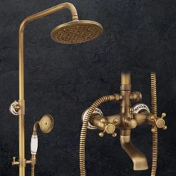 Shower Faucet,Shower System Set - Handshower Included pullout Waterfall Vintage Style / Country Antique Brass Mount Outside Ceramic Valve Bath Shower Mixer Taps