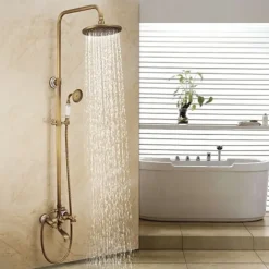 Shower Faucet,Shower System Set - Handshower Included pullout Waterfall Vintage Style / Country Antique Brass Mount Outside Ceramic Valve Bath Shower Mixer Taps