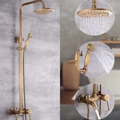 Shower Faucet,Shower System Set Handshower Included pullout Waterfall Vintage Style/Country Brass Mount Outside Ceramic Valve Bath Shower Mixer Taps