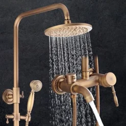 Shower Faucet,Shower System Set Handshower Included pullout Waterfall Vintage Style/Country Brass Mount Outside Ceramic Valve Bath Shower Mixer Taps