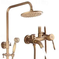 Shower Faucet,Shower System Set Handshower Included pullout Waterfall Vintage Style/Country Brass Mount Outside Ceramic Valve Bath Shower Mixer Taps