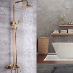 Shower Faucet,Shower System Set Handshower Included pullout Waterfall Vintage Style/Country Brass Mount Outside Ceramic Valve Bath Shower Mixer Taps