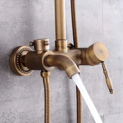 Shower Faucet,Shower System Set Handshower Included pullout Waterfall Vintage Style/Country Brass Mount Outside Ceramic Valve Bath Shower Mixer Taps