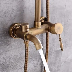 Shower Faucet,Shower System Set Handshower Included pullout Waterfall Vintage Style/Country Brass Mount Outside Ceramic Valve Bath Shower Mixer Taps