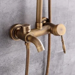 Shower Faucet,Shower System Set Handshower Included pullout Waterfall Vintage Style/Country Brass Mount Outside Ceramic Valve Bath Shower Mixer Taps
