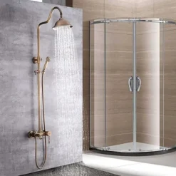 Shower Faucet,Shower System Set - Handshower Included pullout Waterfall Vintage Style / Country Antique Brass Mount Outside Ceramic Valve Bath Shower Mixer Taps