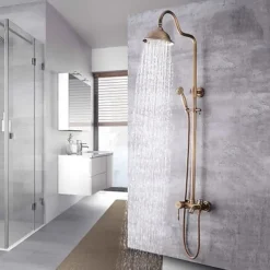 Shower Faucet,Shower System Set - Handshower Included pullout Waterfall Vintage Style / Country Antique Brass Mount Outside Ceramic Valve Bath Shower Mixer Taps