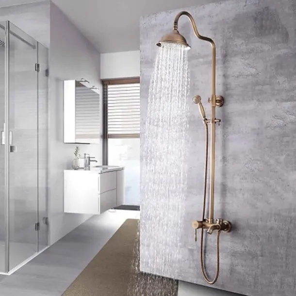 Shower Faucet,Shower System Set - Handshower Included pullout Waterfall Vintage Style / Country Antique Brass Mount Outside Ceramic Valve Bath Shower Mixer Taps