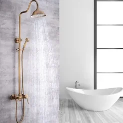 Shower Faucet,Shower System Set - Handshower Included pullout Waterfall Vintage Style / Country Antique Brass Mount Outside Ceramic Valve Bath Shower Mixer Taps